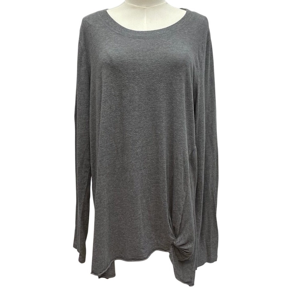 Mono B Twist Hem Top Womens 1X Plus Size Gray‎ Long Sleeve Soft Modal Knit